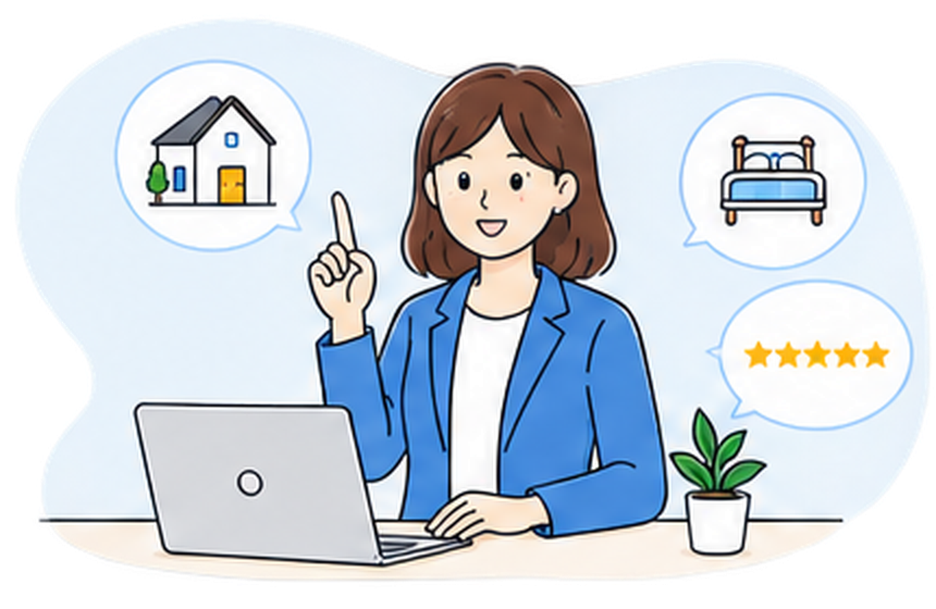 民泊運営をサポートするスタッフのイラスト