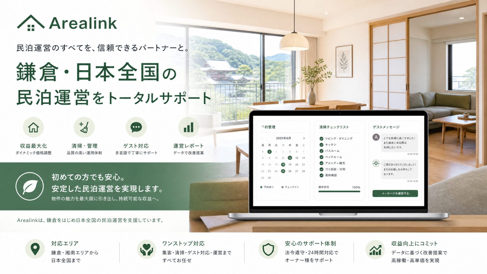 Arealinkの民泊運営代行イメージ